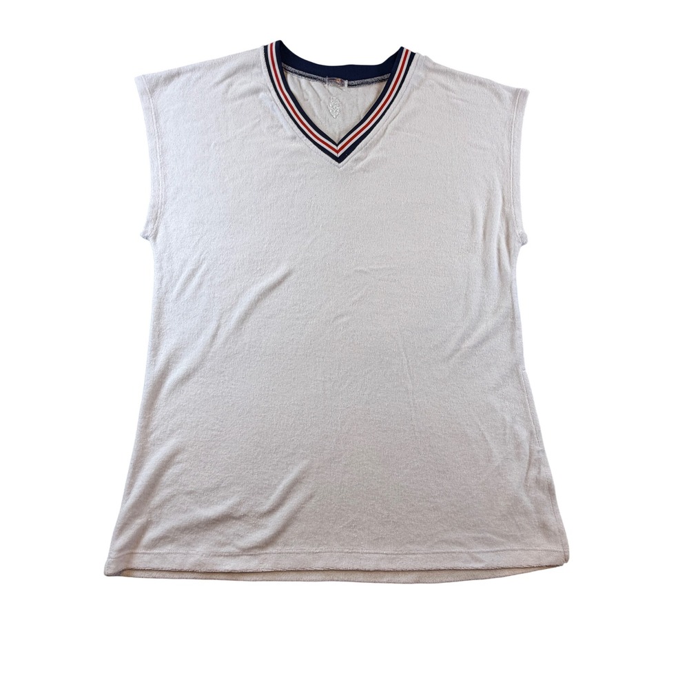 Free People Movement Terry Cloth V-Neck Sleeveless Top White Navy Red Stripe S